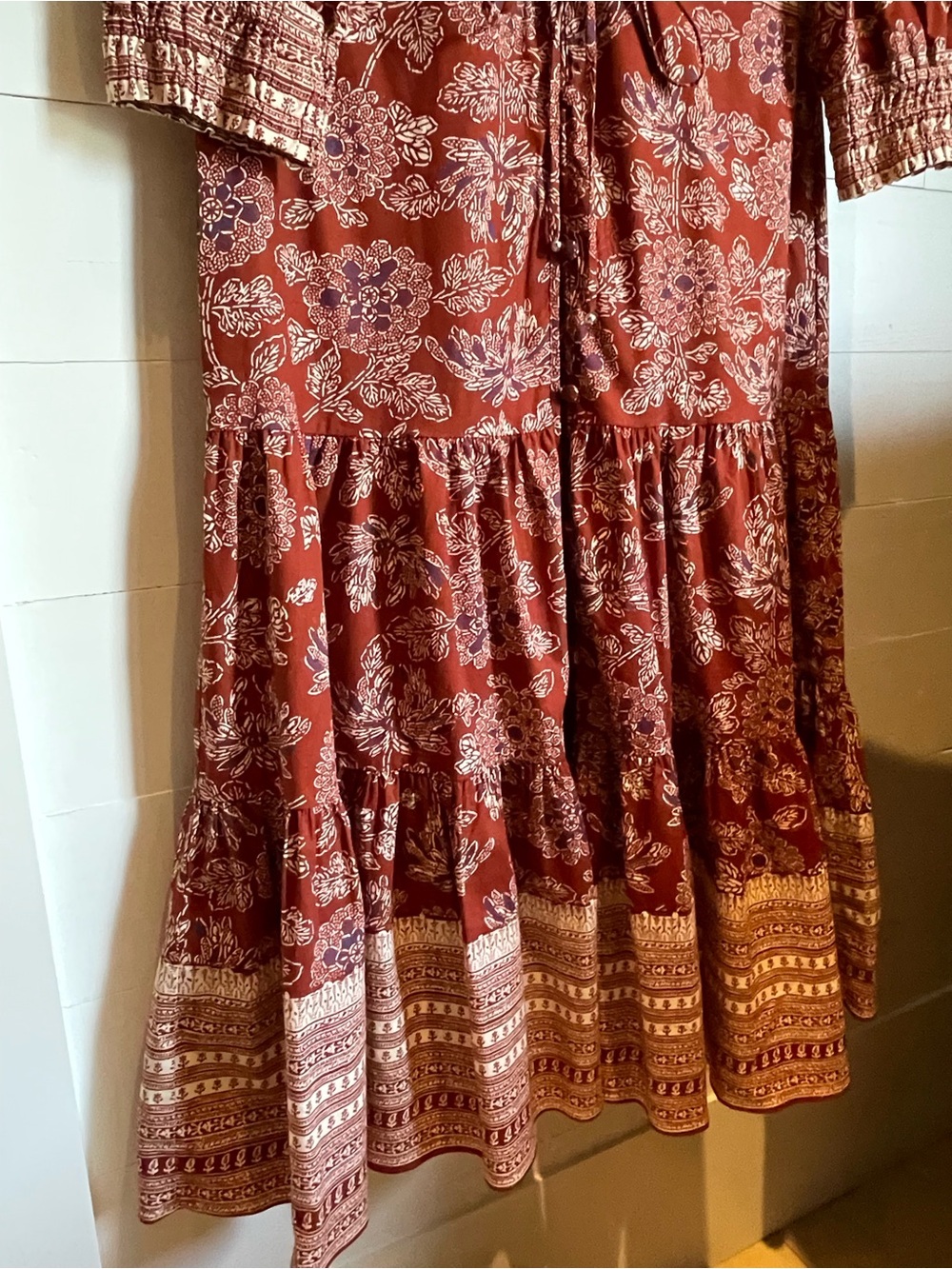 Veronica Beard Rust Floral Tiered Maxi Dress - Picture 5 of 6